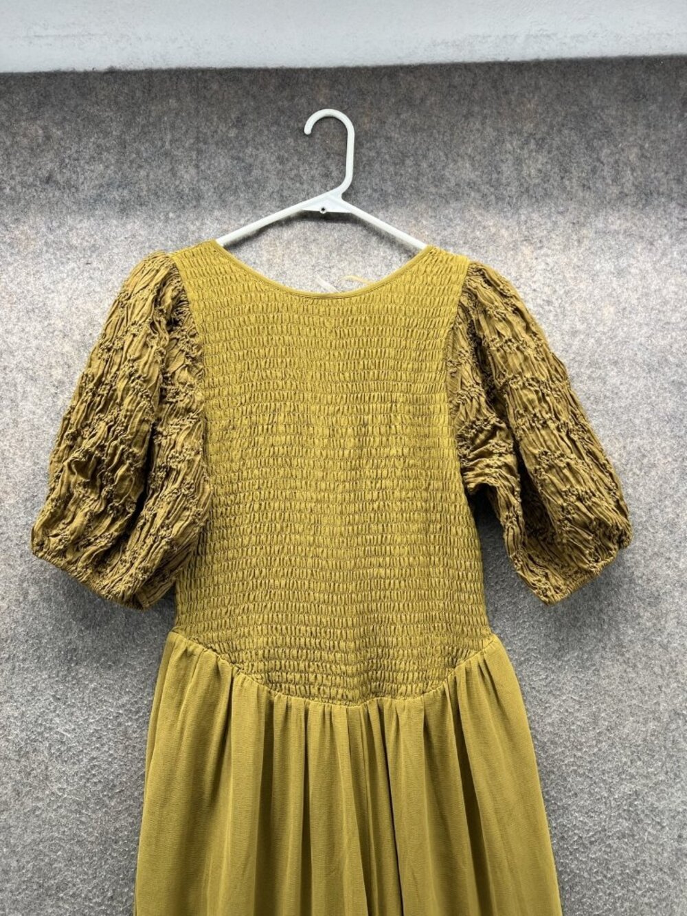 Free People Dress Womens Medium Yellow Round Neck Puff Sleeve Maxi Smocked Boho - Picture 6 of 11